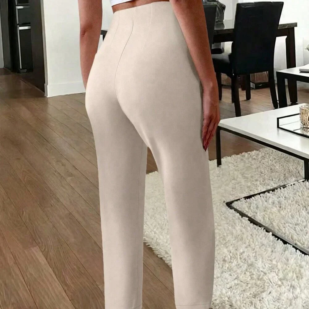 Apricot Casual Women's Elegant Office Pleated Side Pocket Slim-Fit Pants
